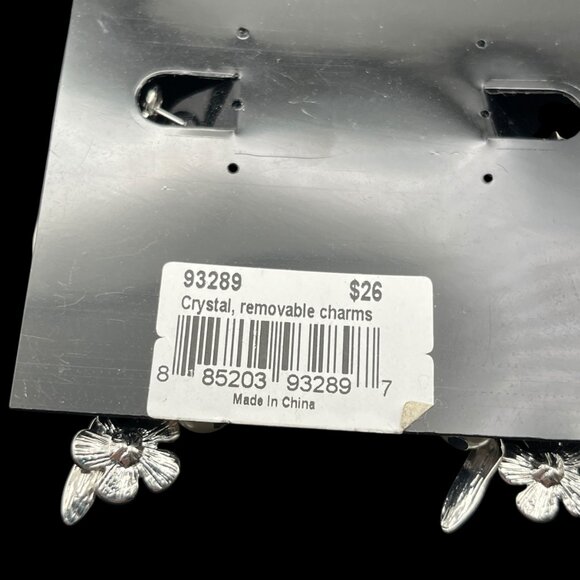 VTG Cookie Lee Earrings Silver Tone Hoops Removeable Charms Flower Feather Pearl - Picture 5 of 5